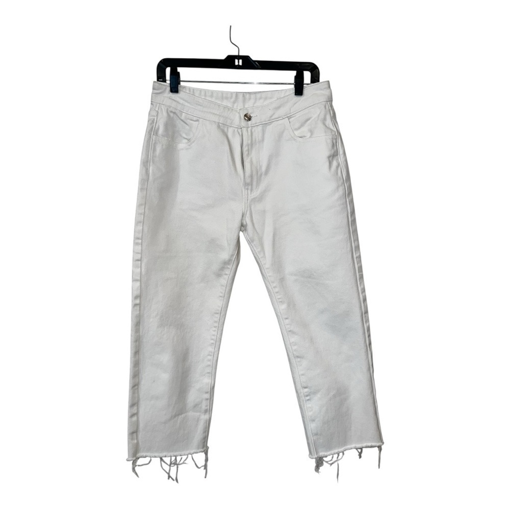 SER.O.YA White Cropped Denim Pants NWOT Size 12 Raw Hem 4 pocket design sample